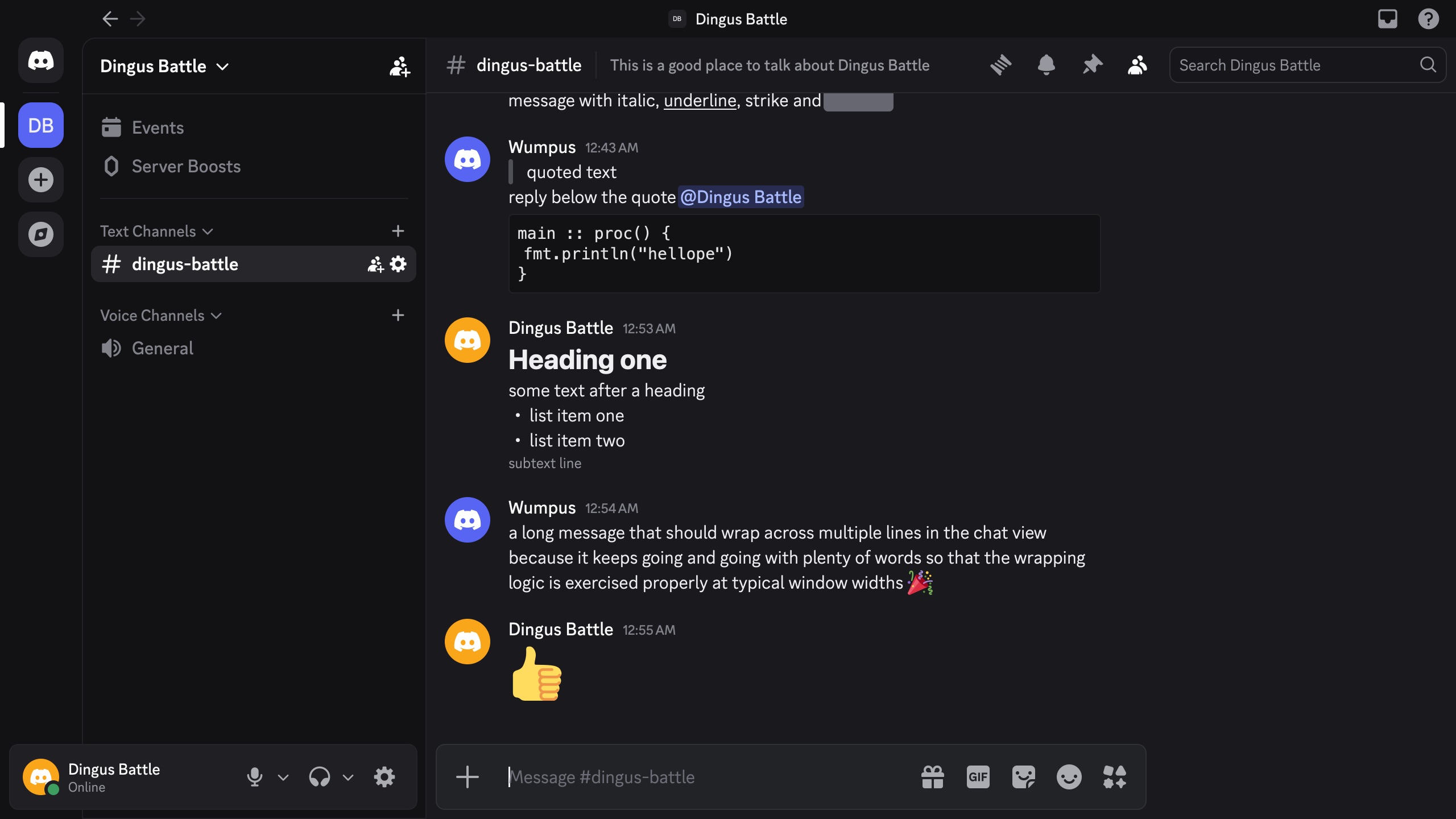 Fastcord showing a server channel with messages